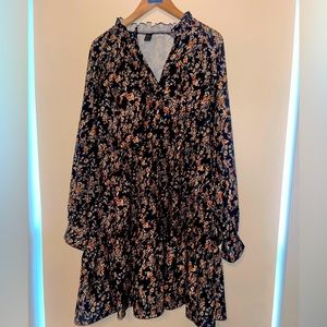 Floral Print Bishop Sleeve Ruffle Hem Dress
